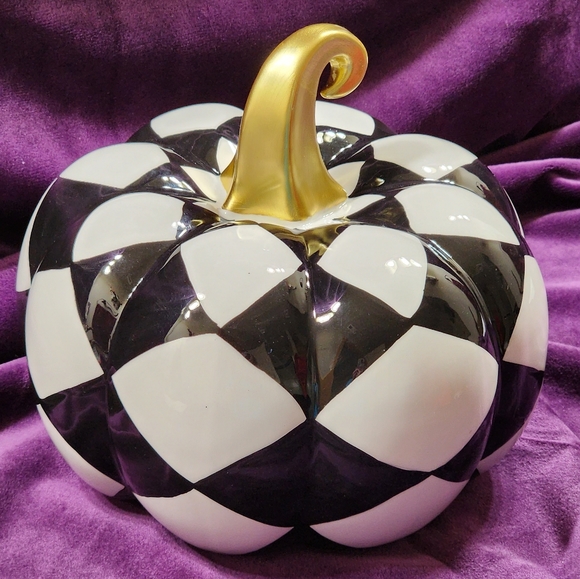 Black and White Plaid Ceramic Pumpkin - Picture 2 of 5